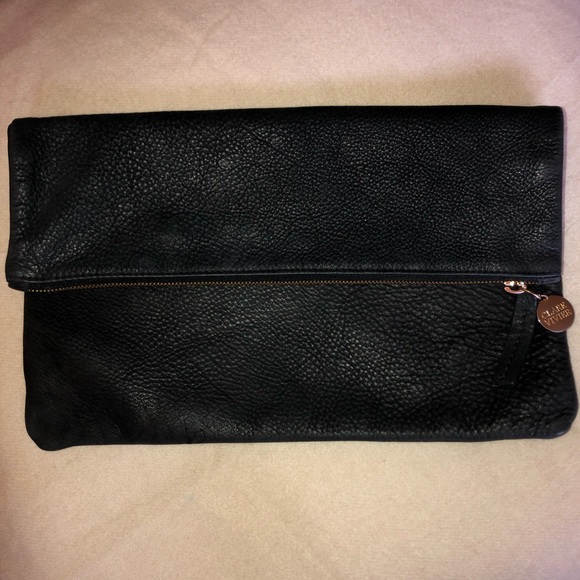 Clare V Handbags - Clare Vivier Black Pebbled Leather Foldover Clutch